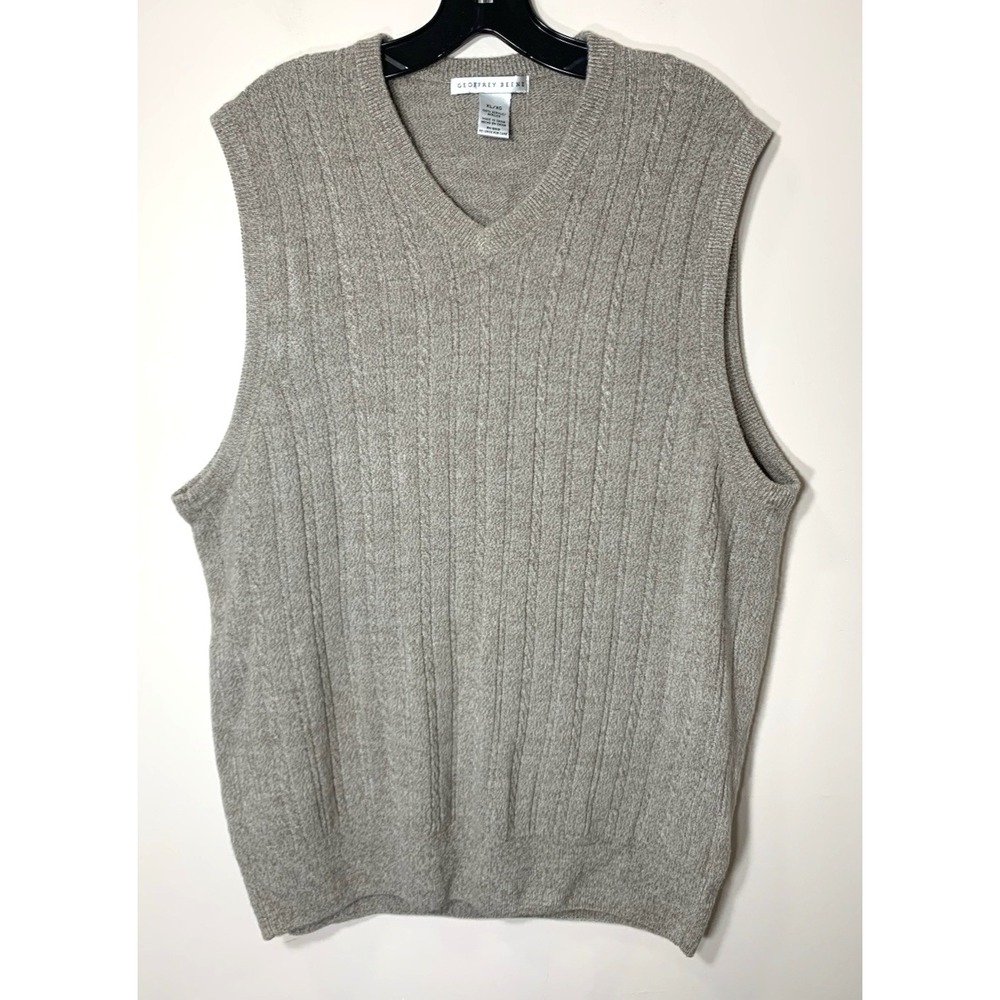 Geoffrey Beene Sweater Vest Mens XL Oatmeal Cable Sleeveless Knit